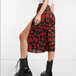 Motel midi skirt with side split in rose print XS
